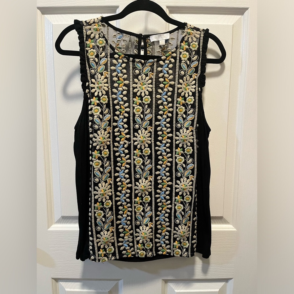 Anthropologie x eri & ali, embroidered tank top size L.